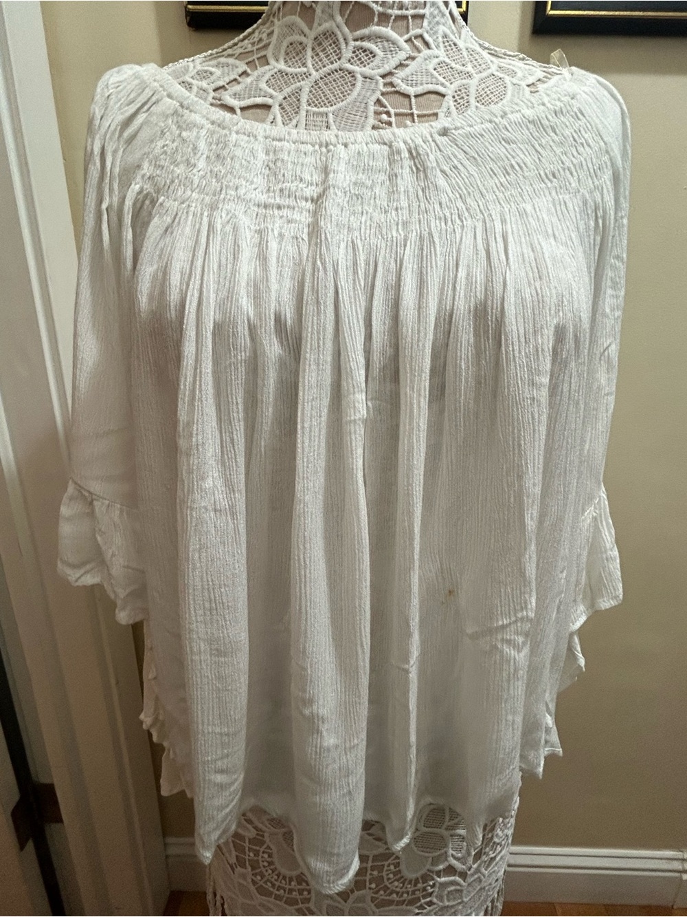 SHINESTAR Large White Smocked Ruffled Bell Sleeve